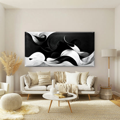 Flowing Black White Abstract Wall Art Canvas Office Home Room Framed 120x60cm