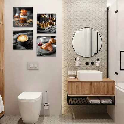 4pcs Floral Pastry & Beverage Prints  Wall Art Canvas Framed