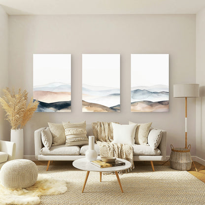 3pcs Beige Abstract Mountain Hills Ridge Wall Art Set Canvas Framed 60x90cm - High Quality Print 100% Australian Made Wall Canvas Ready to Hang