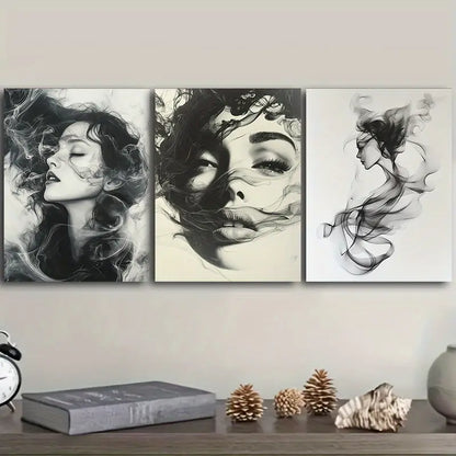 3pcs Beautiful Woman Made Of Smoke And Mist Metal Print Ready to Hang Art - Bella Home Decor