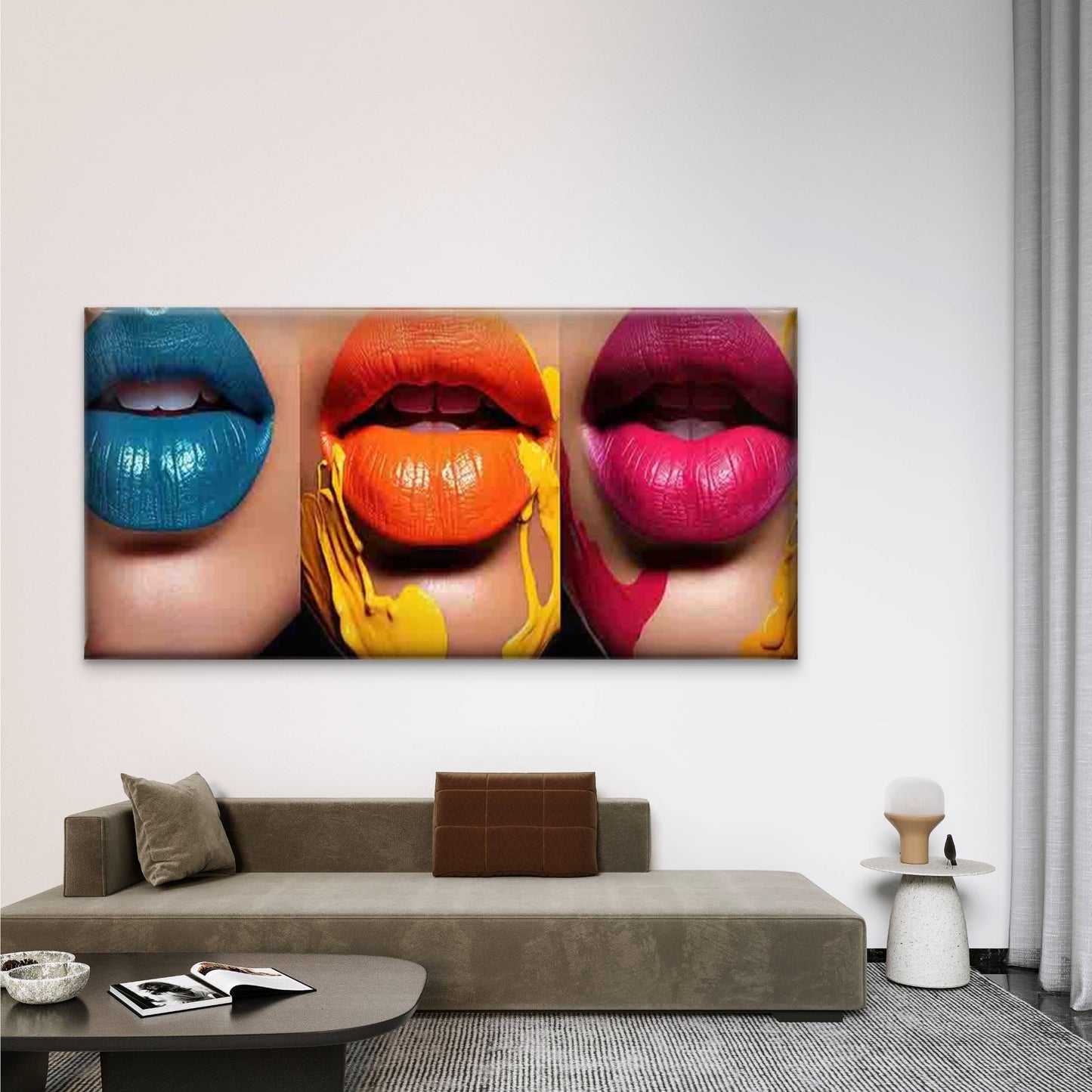Dripping Lips Wall Art Canvas Office Home Room Framed 120x60cm