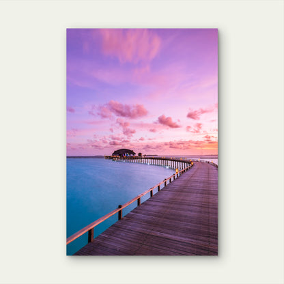 Maldives Male Overwater Bungalow Wooden Pier 40x60cm Metal Print Ready to Hang