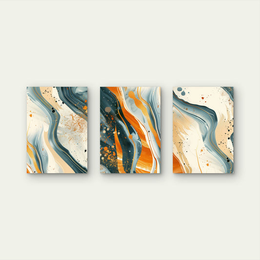 3pcs Abstract Teal Orange Gold Art Painting Wall Art Set Canvas Framed 60x90cm - High Quality Print 100% Australian Made Wall Canvas Ready to Hang