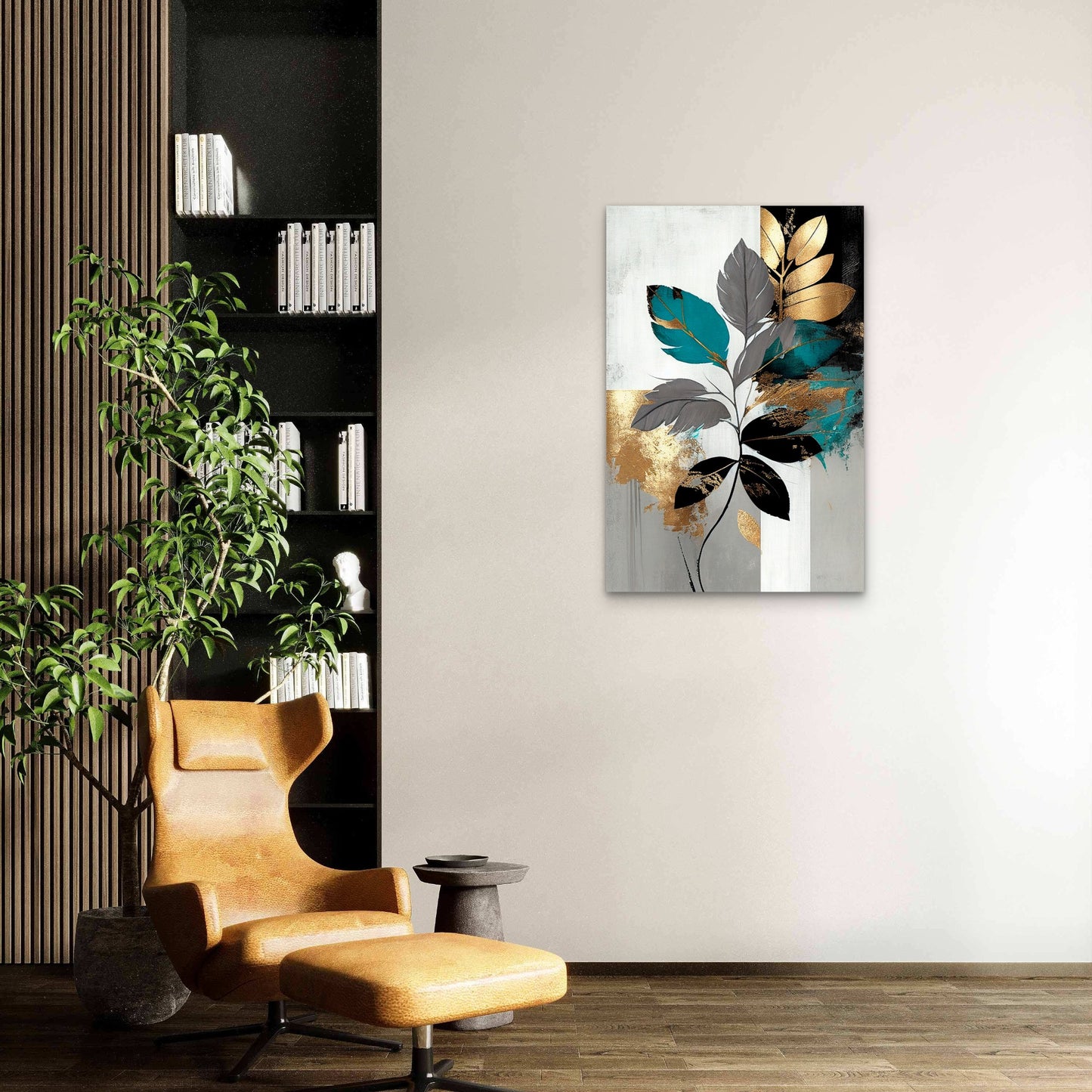 Teal Gold Black Grey Botanical Plant 40x60cm Metal Print Ready to Hang