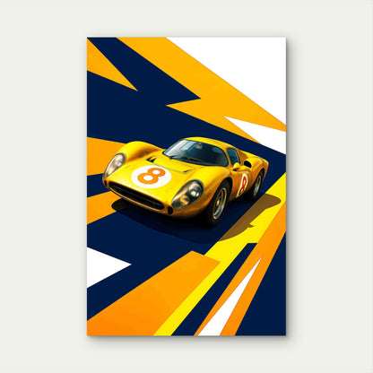Classic Yellow Retro Le Mans Prototype Car 60x90cm Metal Print Ready to Hang