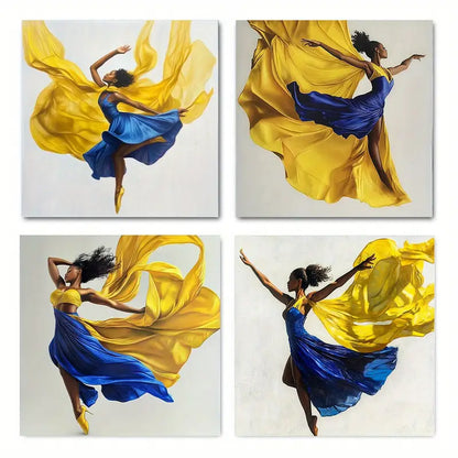 4pcs   Ballerina in Blue & Yellow Tutu FG    Wall Art Canvas Framed