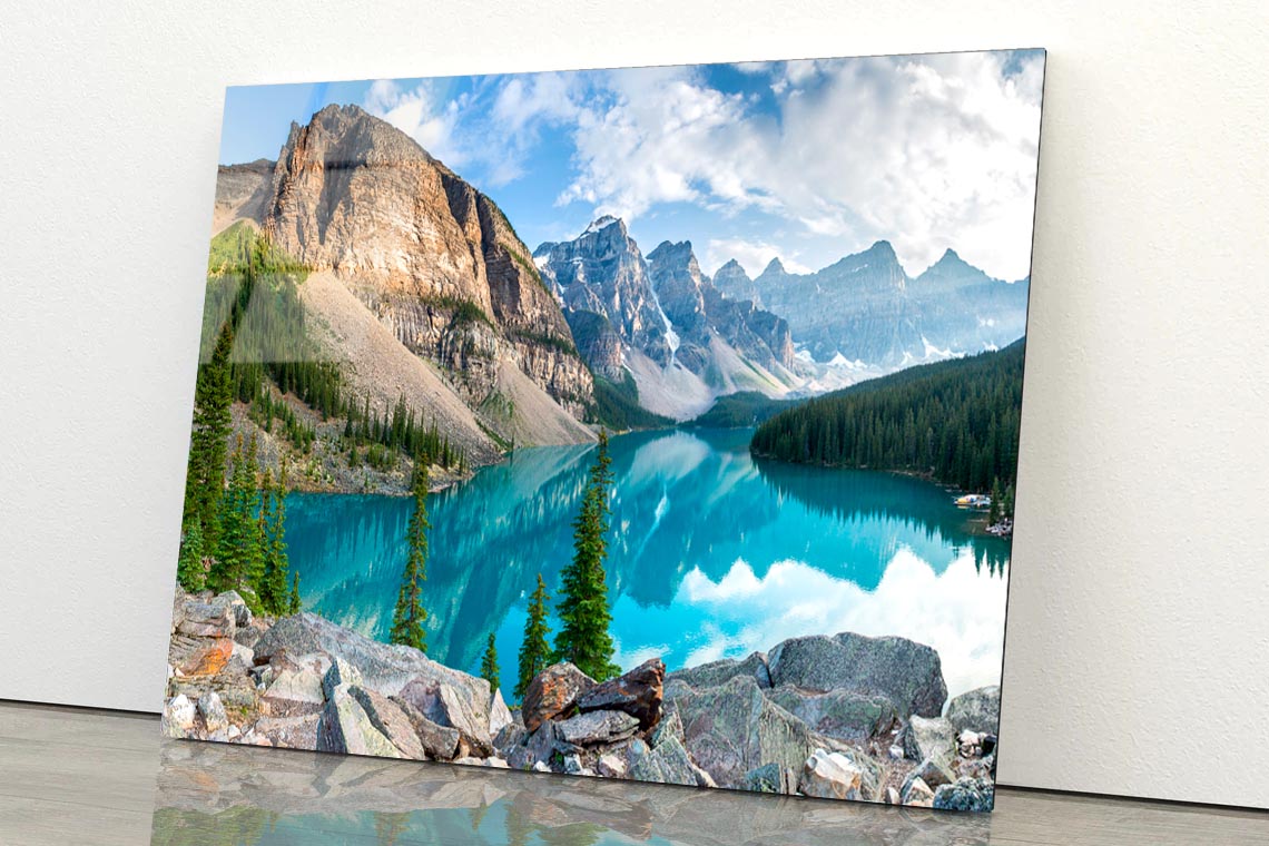 Turquoise Moraine Lake in The Canadian Rockies  Acrylic Glass Print Tempered Glass Wall Art 100% Made in Australia Ready to Hang