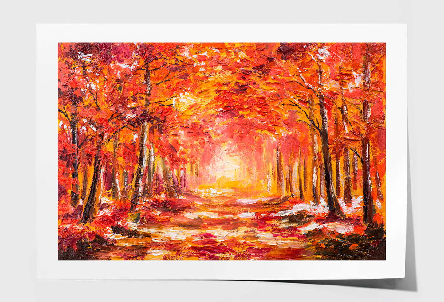 Autumn Forest With Red Trees Oil Painting Wall Art Limited Edition High Quality Print Unframed Roll Canvas None