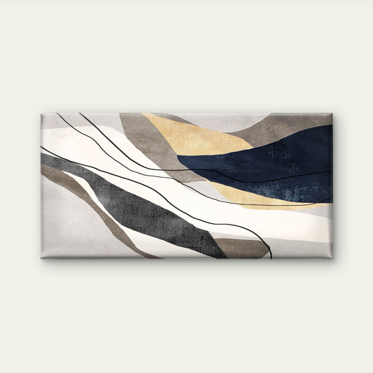 Navy Gold Abstract Flow Shape Wall Art Canvas Office Home Room Framed 120x60cm