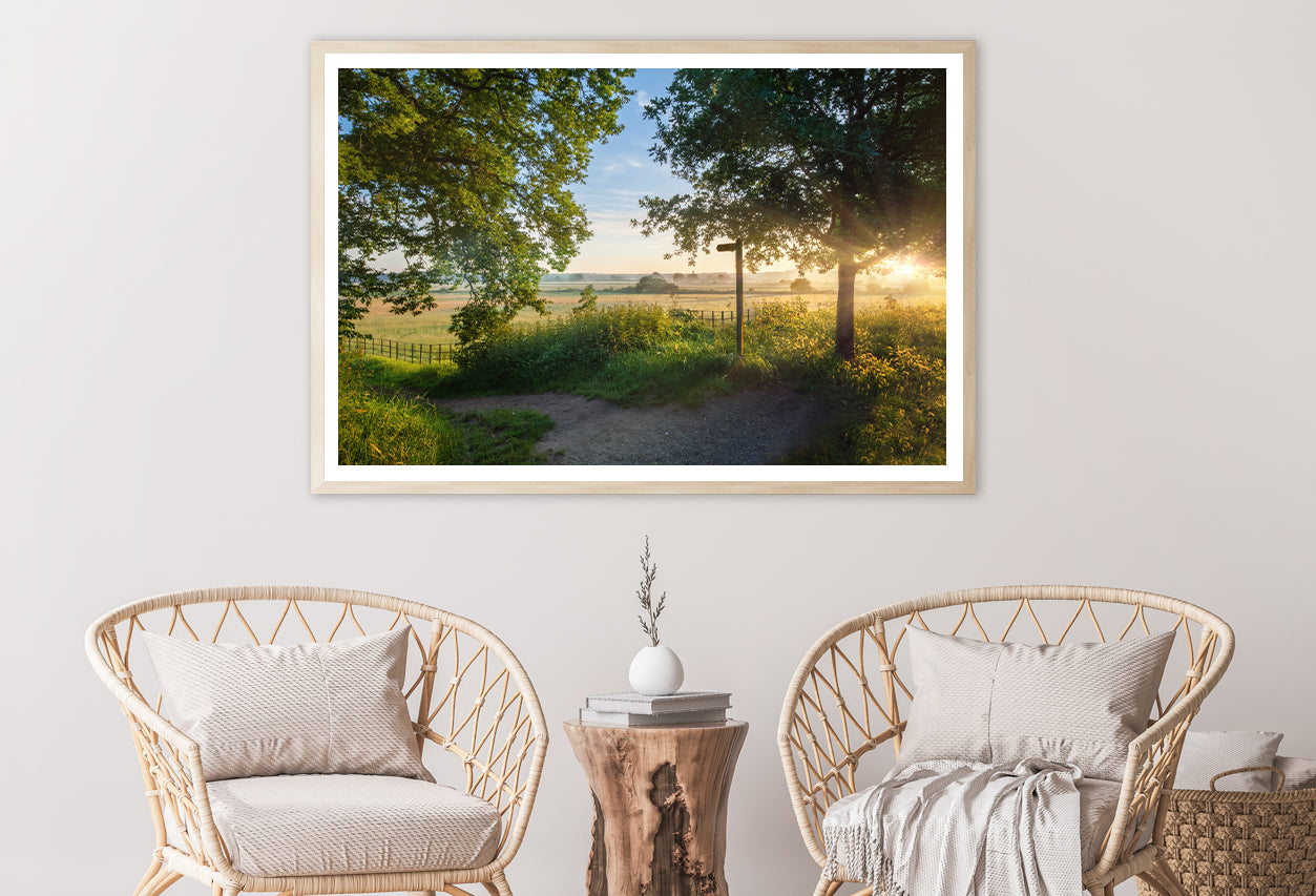 Footpath Sign In Rural Sunrise with Trees & Grass Home Decor Premium Quality Poster Print Choose Your Sizes - Bella Home Decor