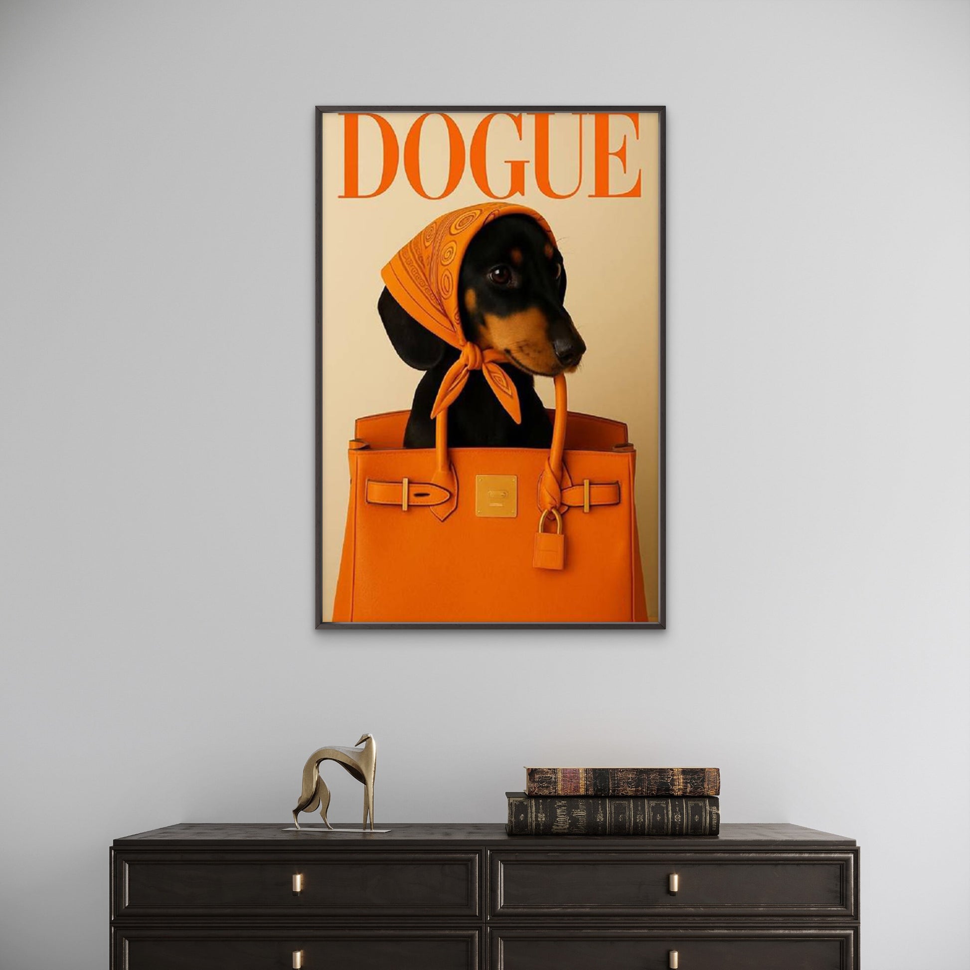 DOGUE Dapper Dog with Orange Handbag Fashion Home Decor Premium Quality Poster Print Choose Your Sizes - Bella Home Decor