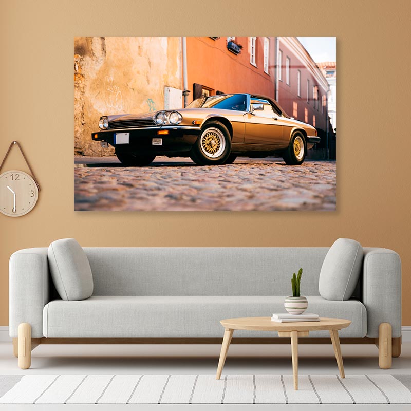Car Parked on A Cobblestone Street Acrylic Glass Print Tempered Glass Wall Art 100% Made in Australia Ready to Hang - Bella Home Decor