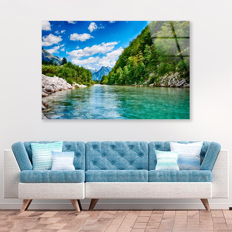 Oca River And Alps Mountain View  Acrylic Glass Print Tempered Glass Wall Art 100% Made in Australia Ready to Hang - Bella Home Decor