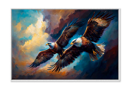 Tow Eagles Flying on Cloudy Sky Wall Art Limited Edition High Quality Print