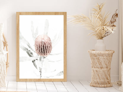 Gum Flower with Leaves Closeup Faded Photograph Glass Framed Wall Art, Ready to Hang Quality Print Without White Border Oak