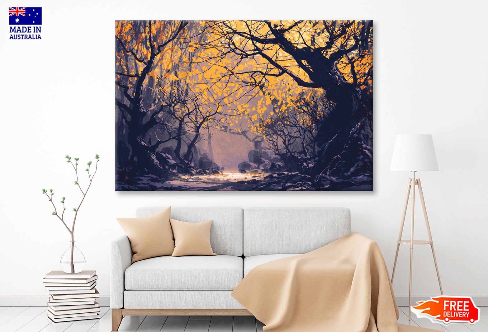 Night Scene Of Autumn Forest Oil Painting Wall Art Limited Edition High Quality Print