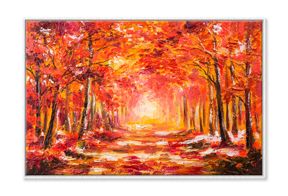 Autumn Forest With Red Trees Oil Painting Wall Art Limited Edition High Quality Print Canvas Box Framed White