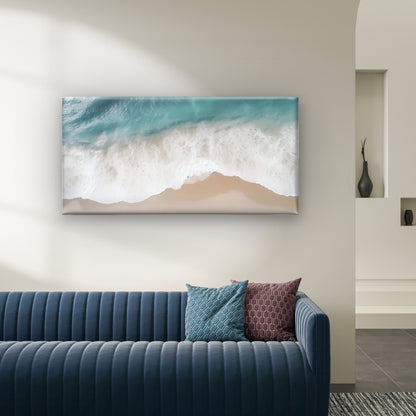 Pastel Blue White Ocean Wave Beach Wall Art Canvas Office Home Framed 120x60cm