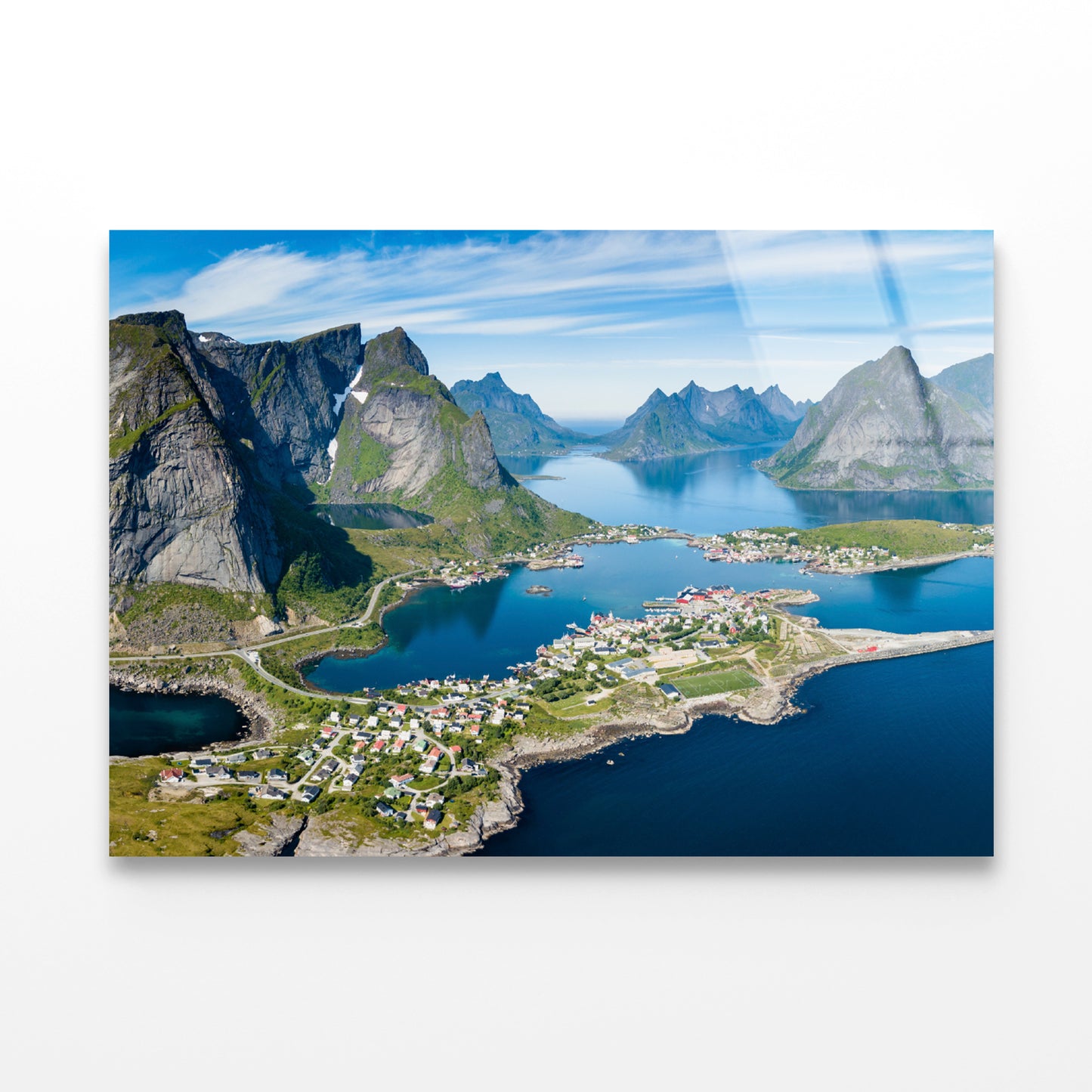 A Scenic View of Lofoten on the Water with Mountains Acrylic Glass Print Tempered Glass Wall Art 100% Made in Australia Ready to Hang