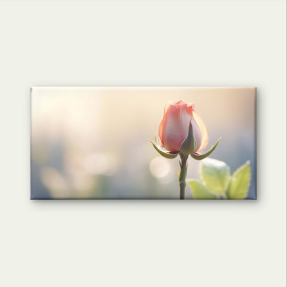 Soft Pink Rose Bud Macro Photography Bokeh Light Wall Art Canvas Office Home Framed 120x60cm - Bella Home Decor