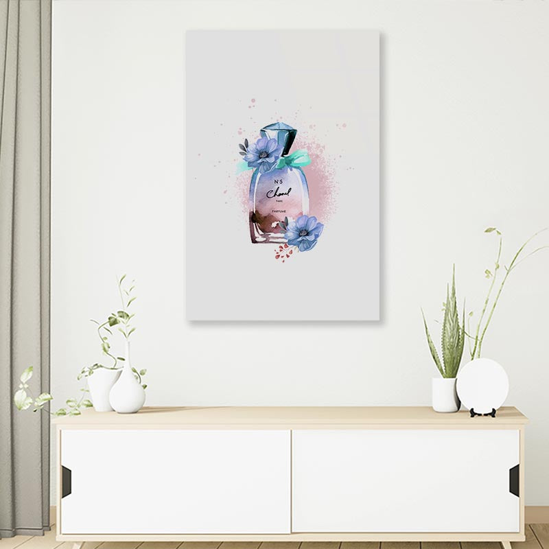 Perfume With Blue Flowers 3D Design Acrylic Glass Print Tempered Glass Wall Art 100% Made in Australia Ready to Hang