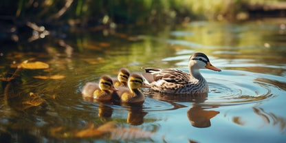 Cute Duck Family Ducklings Swimming Water Wall Art Canvas Office Home Room Framed 120x60cm