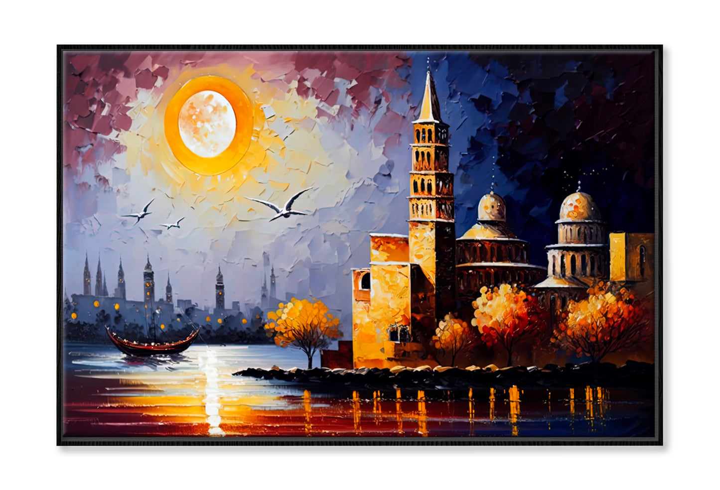 Culture Diversity, Mediterranean Coastal Oil Painting Wall Art Limited Edition High Quality Print Canvas Box Framed Black