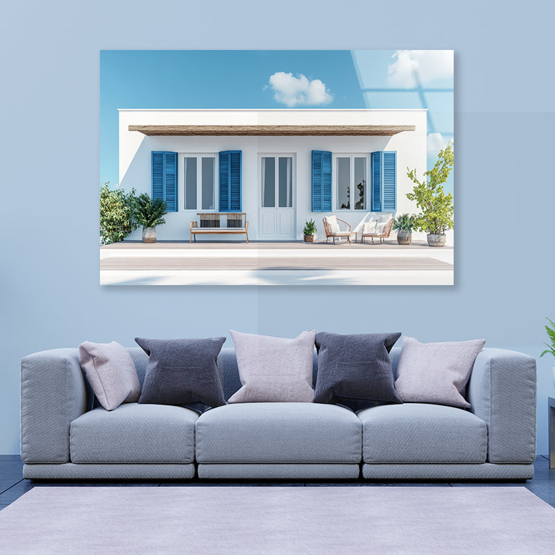A White House with Blue Shutters Acrylic Glass Print Tempered Glass Wall Art 100% Made in Australia Ready to Hang - Bella Home Decor