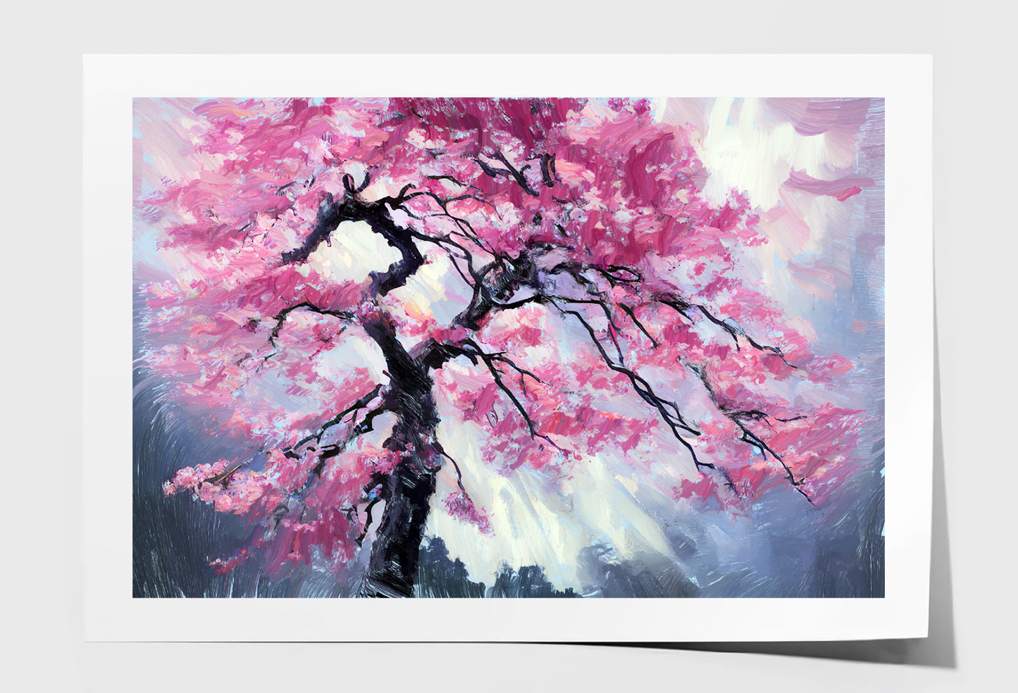 Japanese Pink Sakura Cherry Tree Oil Painting Wall Art Limited Edition High Quality Print Unframed Roll Canvas None