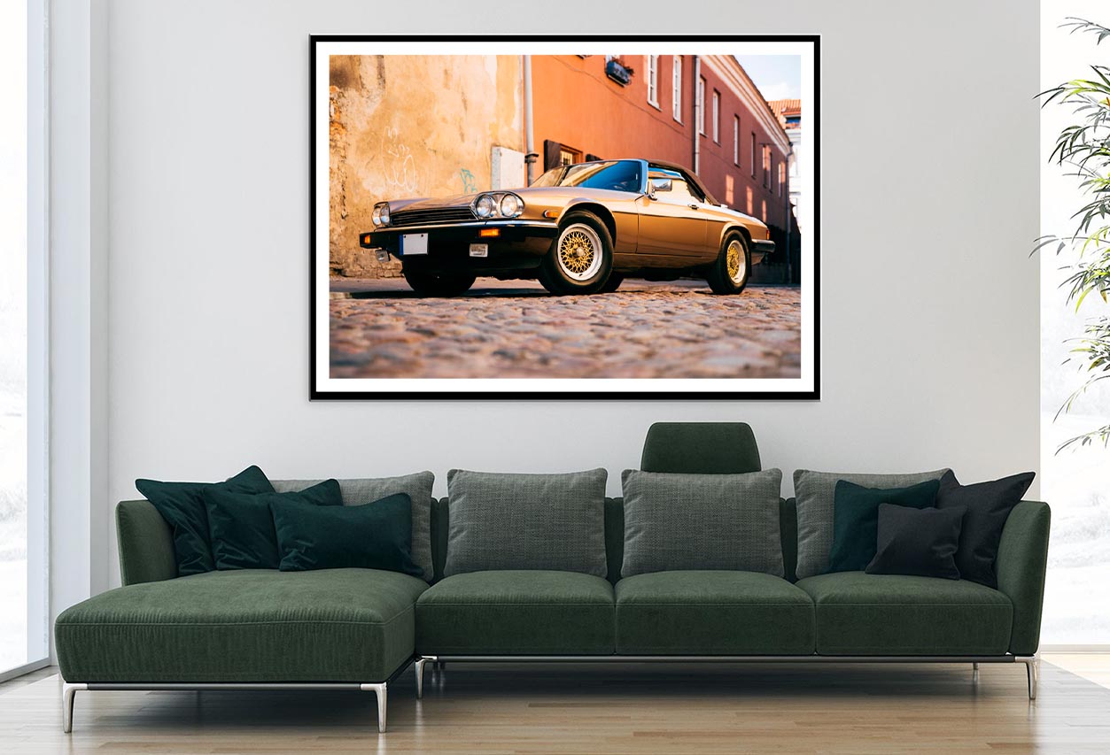 Car Parked on A Cobblestone Street Home Decor Premium Quality Poster Print Choose Your Sizes