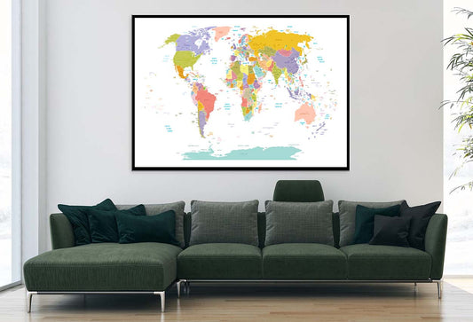 High Detail World map with Colors Home Decor Premium Quality Poster Print Choose Your Sizes