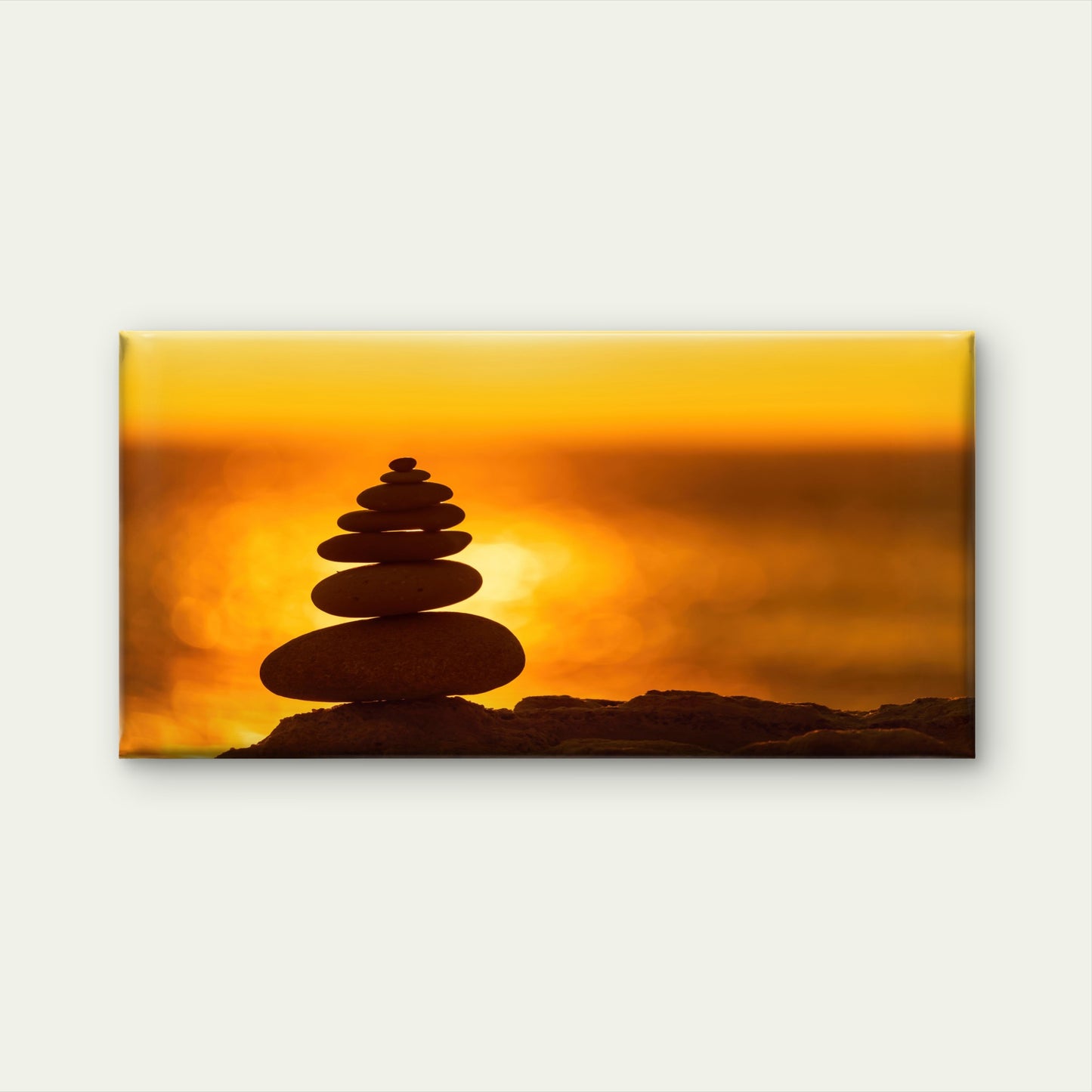 Pebble Pyramid Silhouette Beach Abstract Warm Sunset Wall Art Canvas Office Home Room Framed 120x60cm