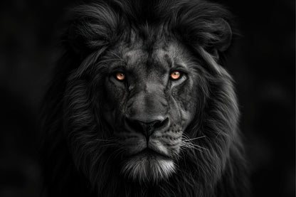 Lion Isolated on Black Portrait Wall Art Decor 100% Australian Made