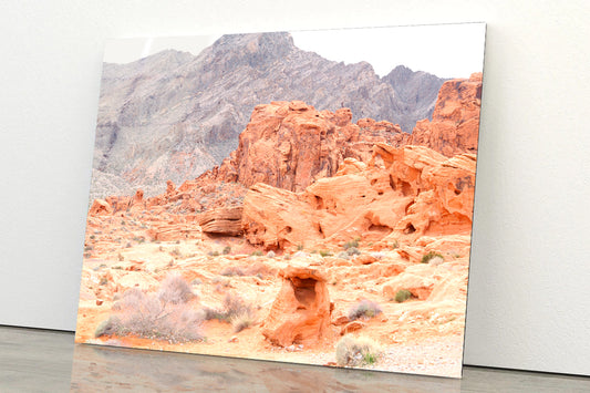 Red Rocks View with Mountains Acrylic Glass Print Tempered Glass Wall Art 100% Made in Australia Ready to Hang