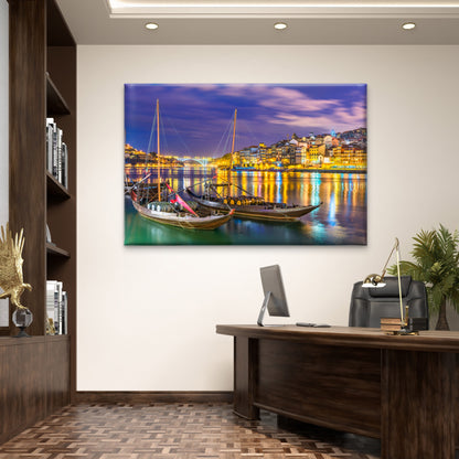 Historic Wooden Wine Boats Along Douro River In Portugal  Wall Art Decor 100% Australian Made