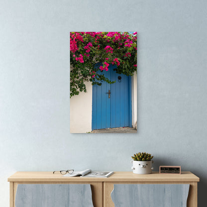 Blue Door Pink Bougainvillea 60x90cm Metal Print Ready to Hang - Bella Home Decor