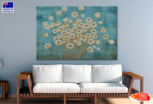 White Flower Plant Abstract Design Wall Art Limited Edition High Quality Print