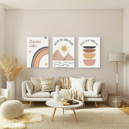 3pcs Inspirational Boho Rainbow Painting Wall Art Set Canvas Framed 40x60cm - High Quality Print 100% Australian Made Wall Canvas Ready to Hang