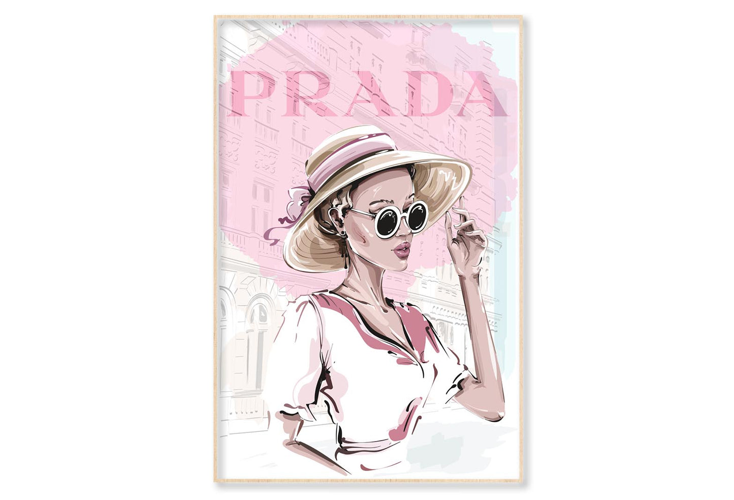 Pink Lady With Hat Fashion Store Wall Art Limited Edition High Quality Print Canvas Box Framed Natural