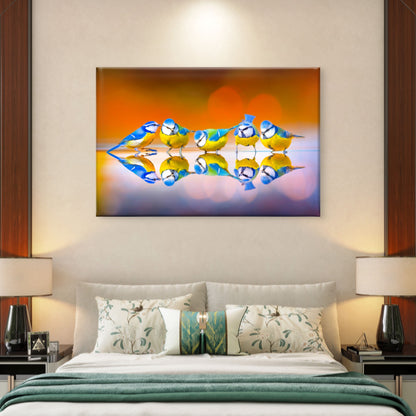 Eurasian Blue Tit Birds Reflect On Lake Wall Art Decor 100% Australian Made - Bella Home Decor