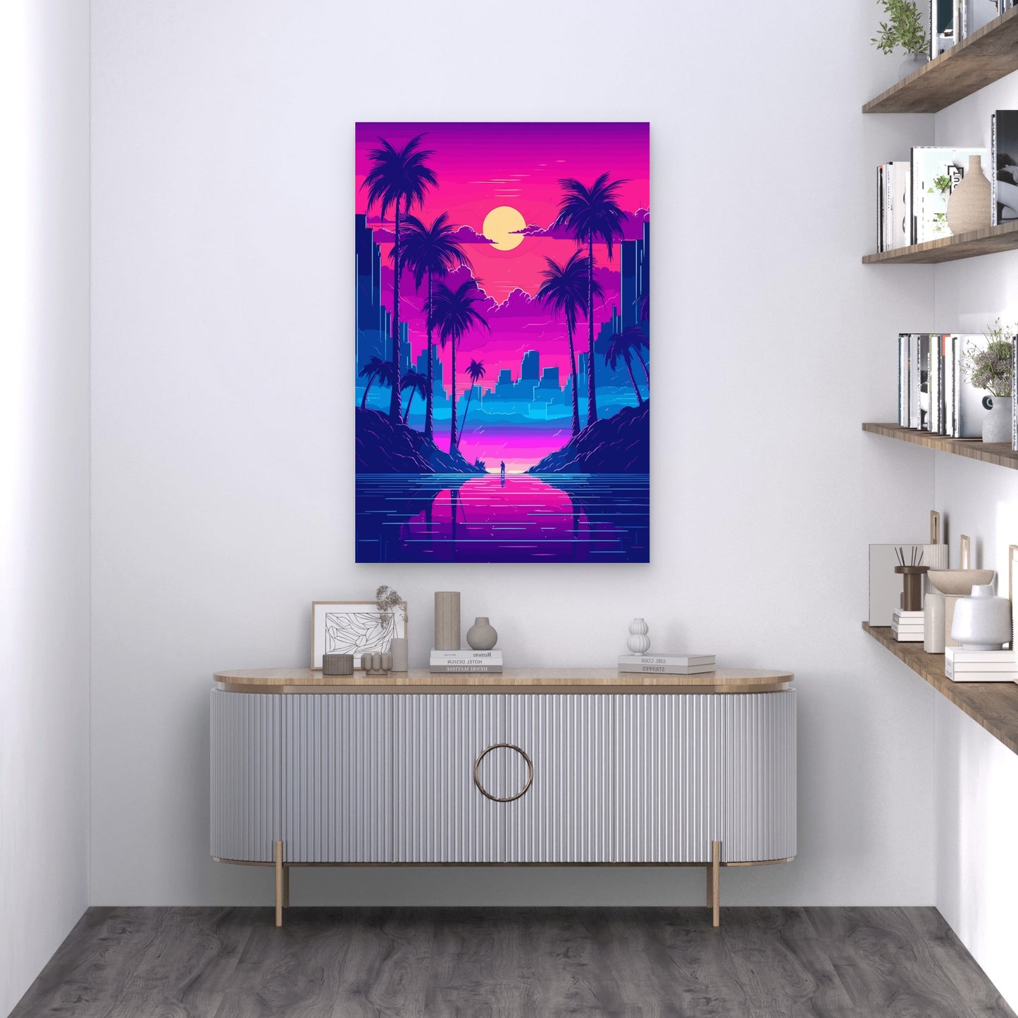 Retro Sunset Palm Trees Ocean 60x90cm Metal Print Ready to Hang