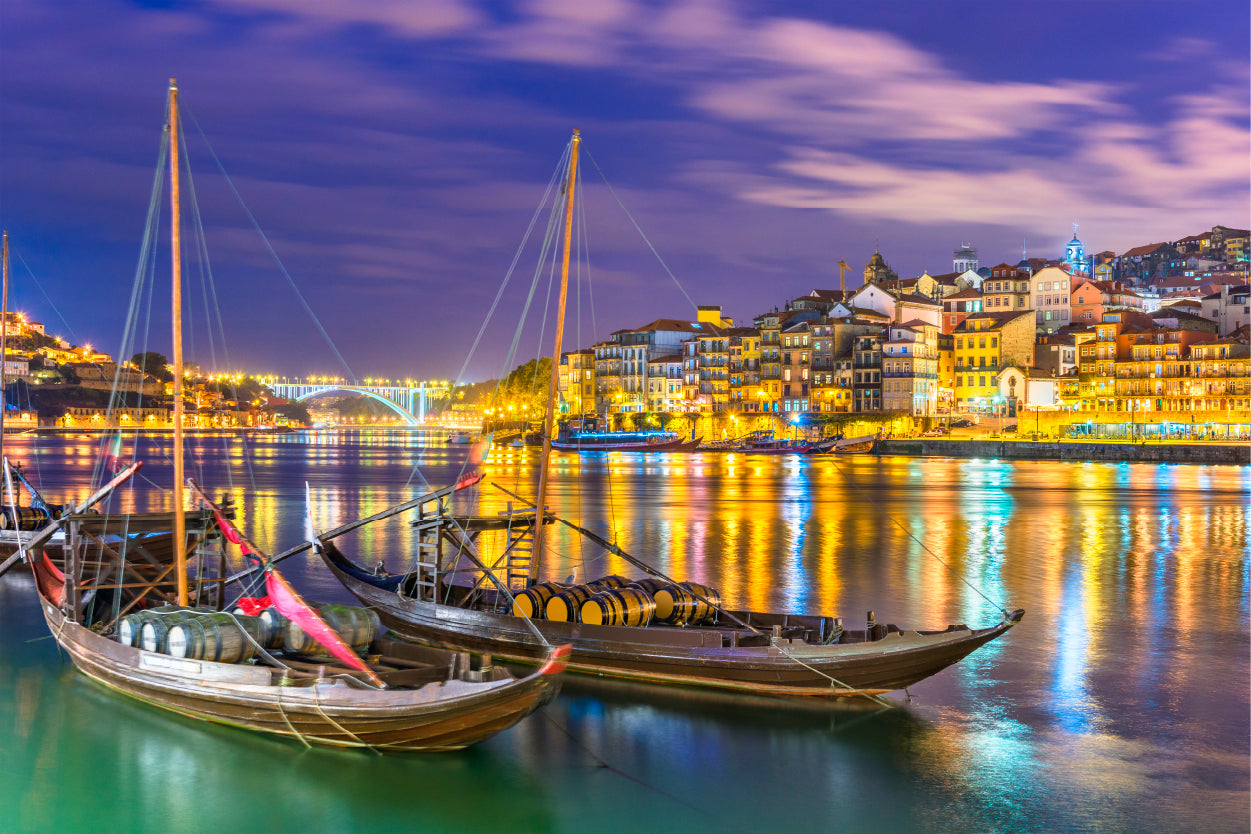 Historic Wooden Wine Boats Along Douro River In Portugal  Wall Art Decor 100% Australian Made