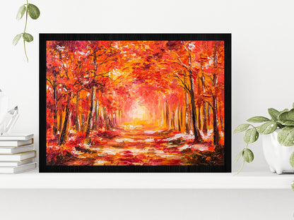 Autumn Forest With Red Trees Glass Framed Wall Art, Ready to Hang Quality Print Without White Border Black