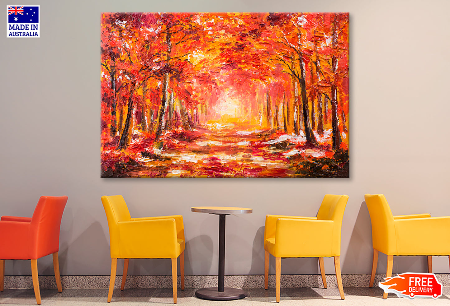 Autumn Forest With Red Trees Oil Painting Wall Art Limited Edition High Quality Print