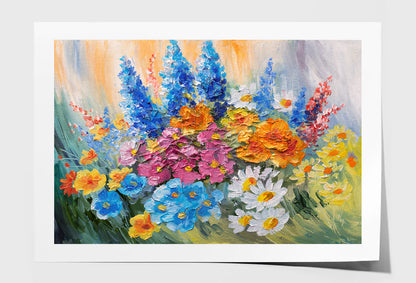 Abstract Bouquet of Spring Flowers Watercolor Painting Wall Art Limited Edition High Quality Print Unframed Roll Canvas None