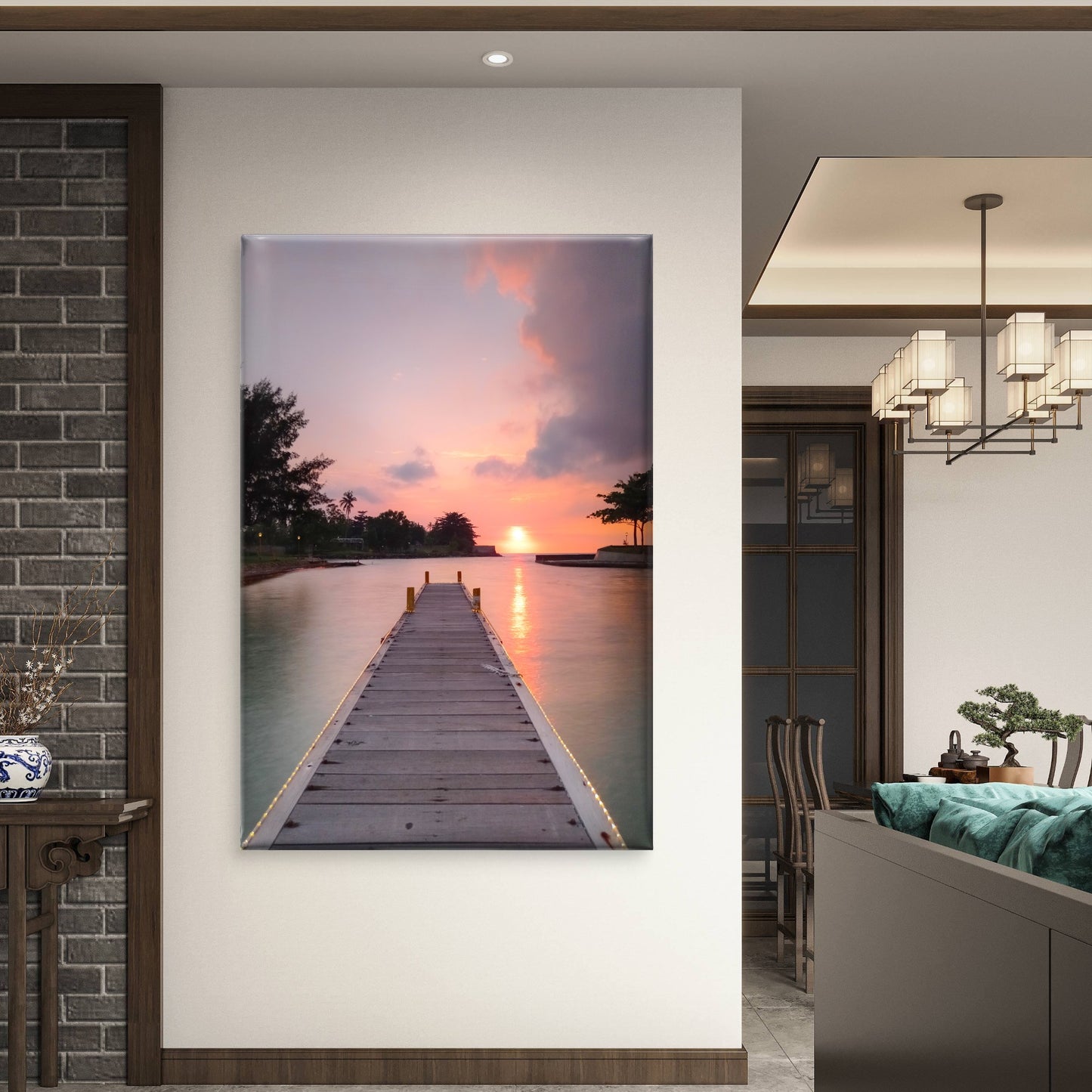 Tropical Pier Sunset Leading Into the Ocean at Sunset Wall Art Decor 100% Australian Made - Bella Home Decor