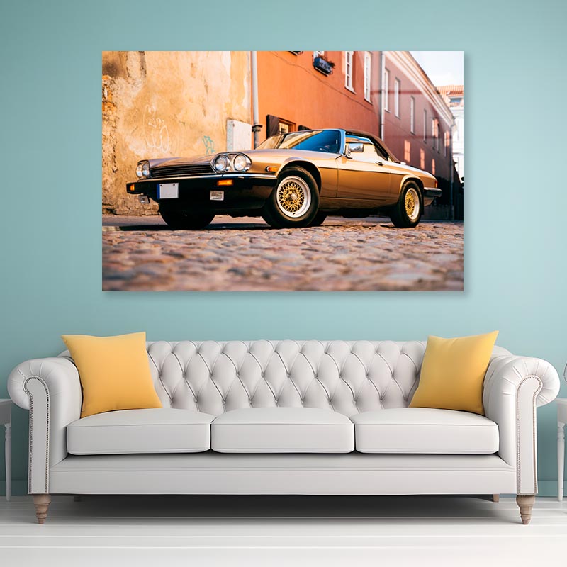 Car Parked on A Cobblestone Street Acrylic Glass Print Tempered Glass Wall Art 100% Made in Australia Ready to Hang - Bella Home Decor