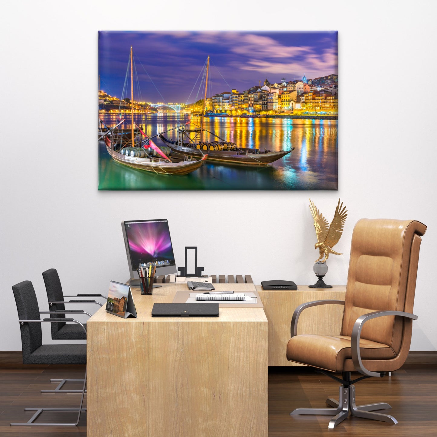 Historic Wooden Wine Boats Along Douro River In Portugal  Wall Art Decor 100% Australian Made