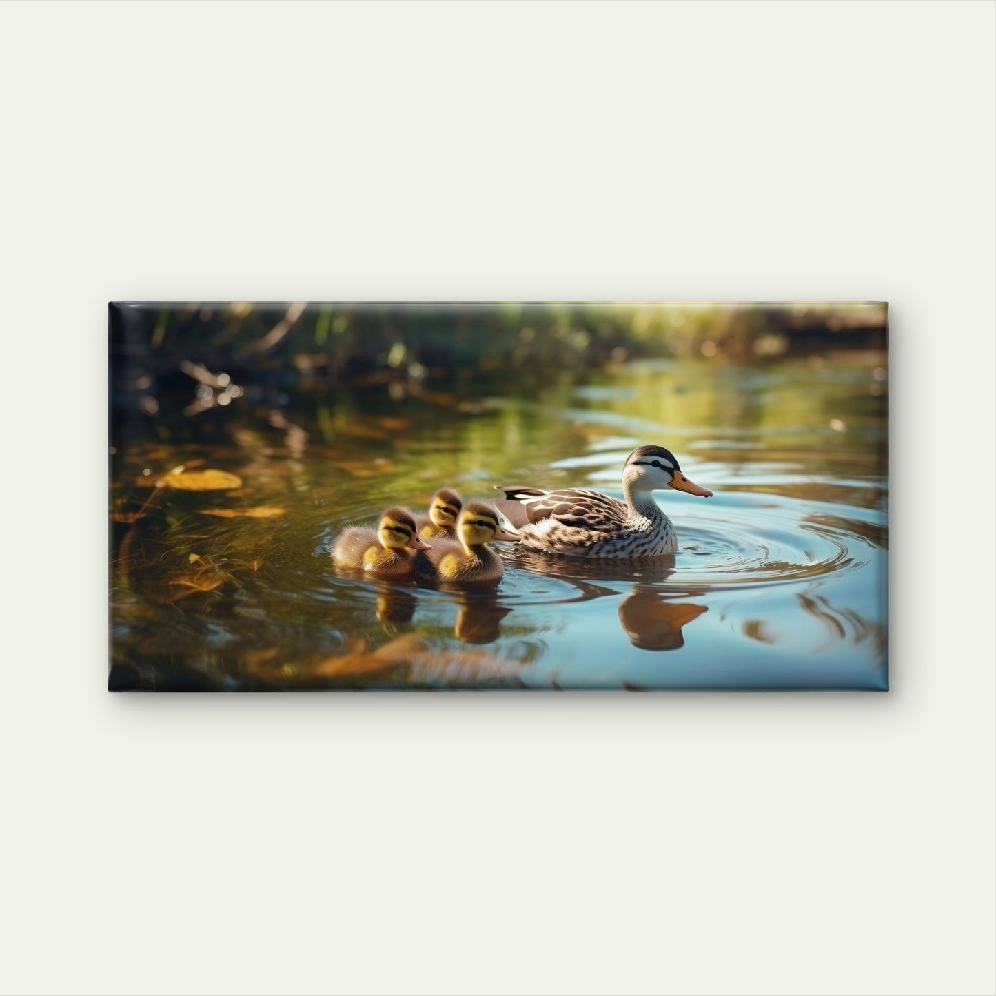 Cute Duck Family Ducklings Swimming Water Wall Art Canvas Office Home Room Framed 120x60cm
