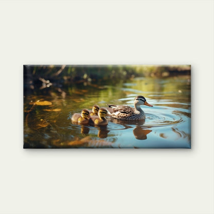 Cute Duck Family Ducklings Swimming Water Wall Art Canvas Office Home Room Framed 120x60cm